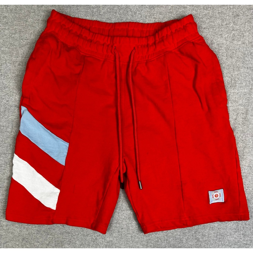 Born Fly Sweat Shorts Mens Medium Red Striped Graphic Drawstring Cotton‎